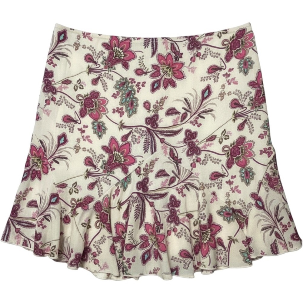 A. Byer Floral Paisley Mini Skirt Womens 13 Pink Boho Y2K Fairycore Ruffle Hem